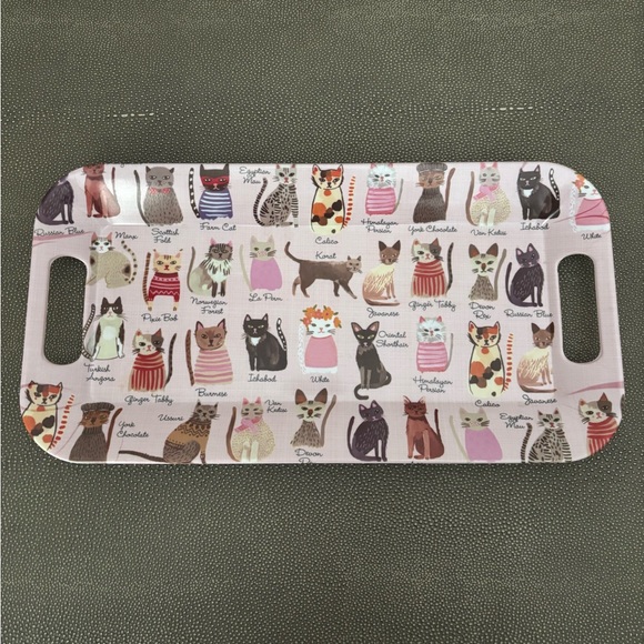 NWT Boston International Pink Cat Pattern Serving Tray - Picture 2 of 3